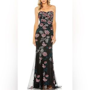 Mac Duggal Strapless Embroidered Floral Dress